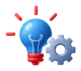 Blue light bulb with a gray gear, symbolizing ideas and settings.